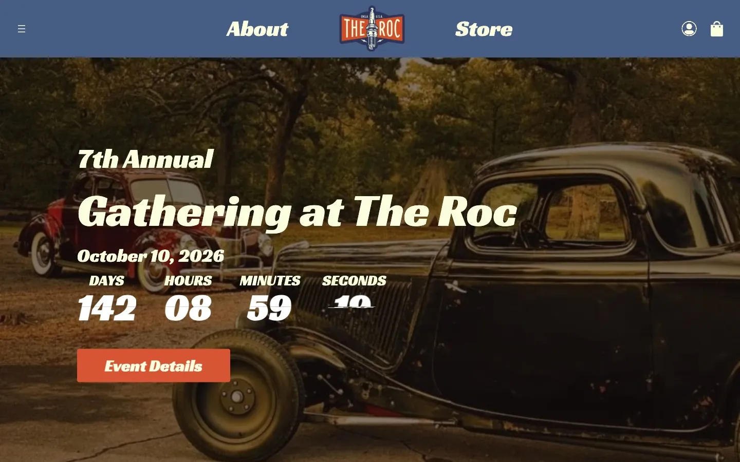 The Hot Rod Gathering home page — countdown to the 7th Annual Gathering at The Roc